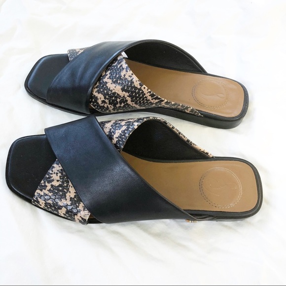 SAM EDELMAN | IDINA LEATHER BLACK SESAME SLIDE SANDAL SIZE 6 FAUX SNAKESKIN - Picture 5 of 9